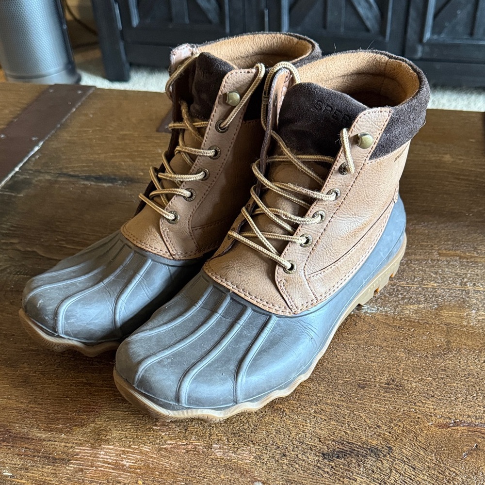 Brown and Black Sperry Duck Boots